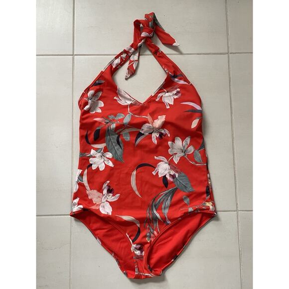 Athleta Swim Women One Piece Halter Swimsuit Waimea Floral Swimwear MT - Picture 1 of 10